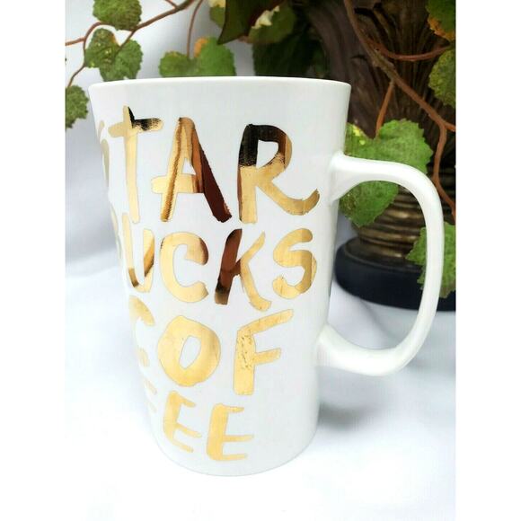 Starbucks 2015 White Gold Graffiti Lettering Ceramic Coffee Cup Mug 16 oz Large - Picture 3 of 7